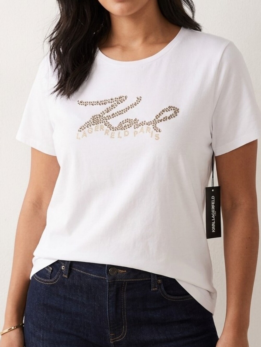 Karl Lagerfeld White Logo Crystal-Embellished Men's Tee
